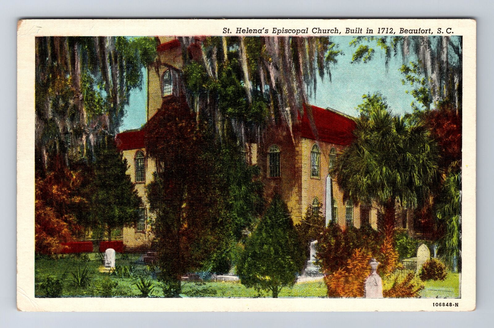 Beaufort SC-South Carolina, St Helena\'s Episcopal Church Vintage c1949 Postcard