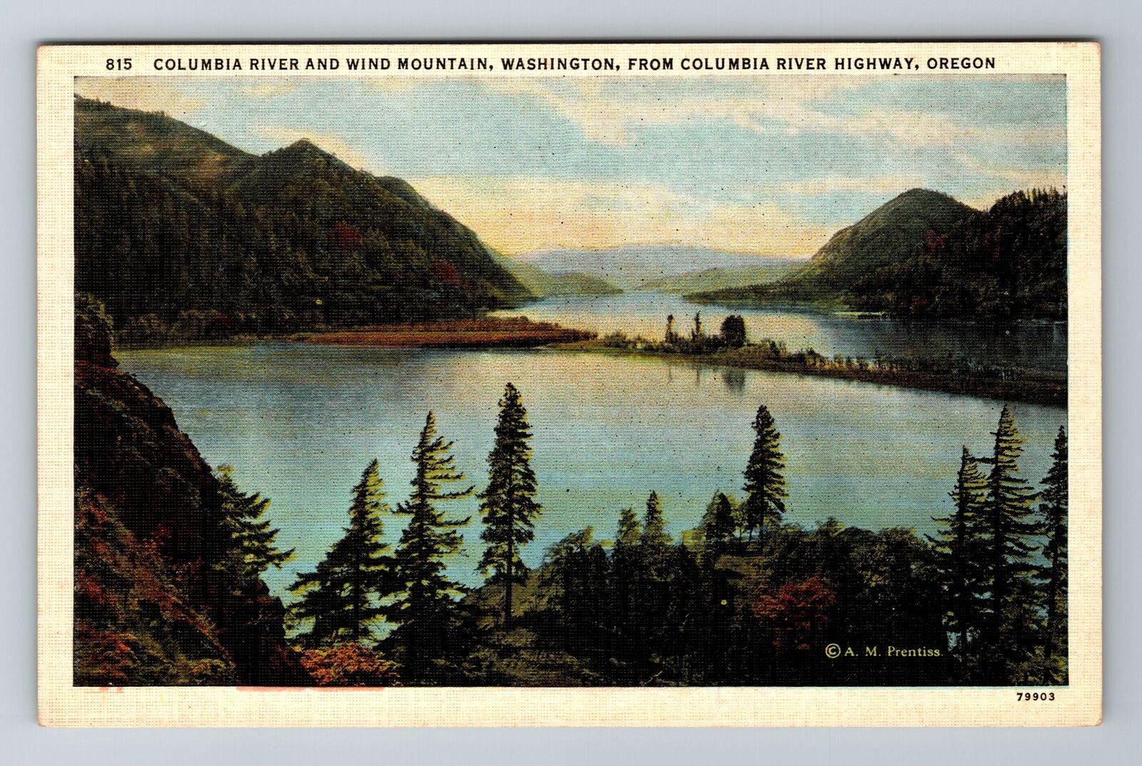 OR-Oregon, Columbia River And Wind Mountains, Antique, Vintage Souvenir Postcard