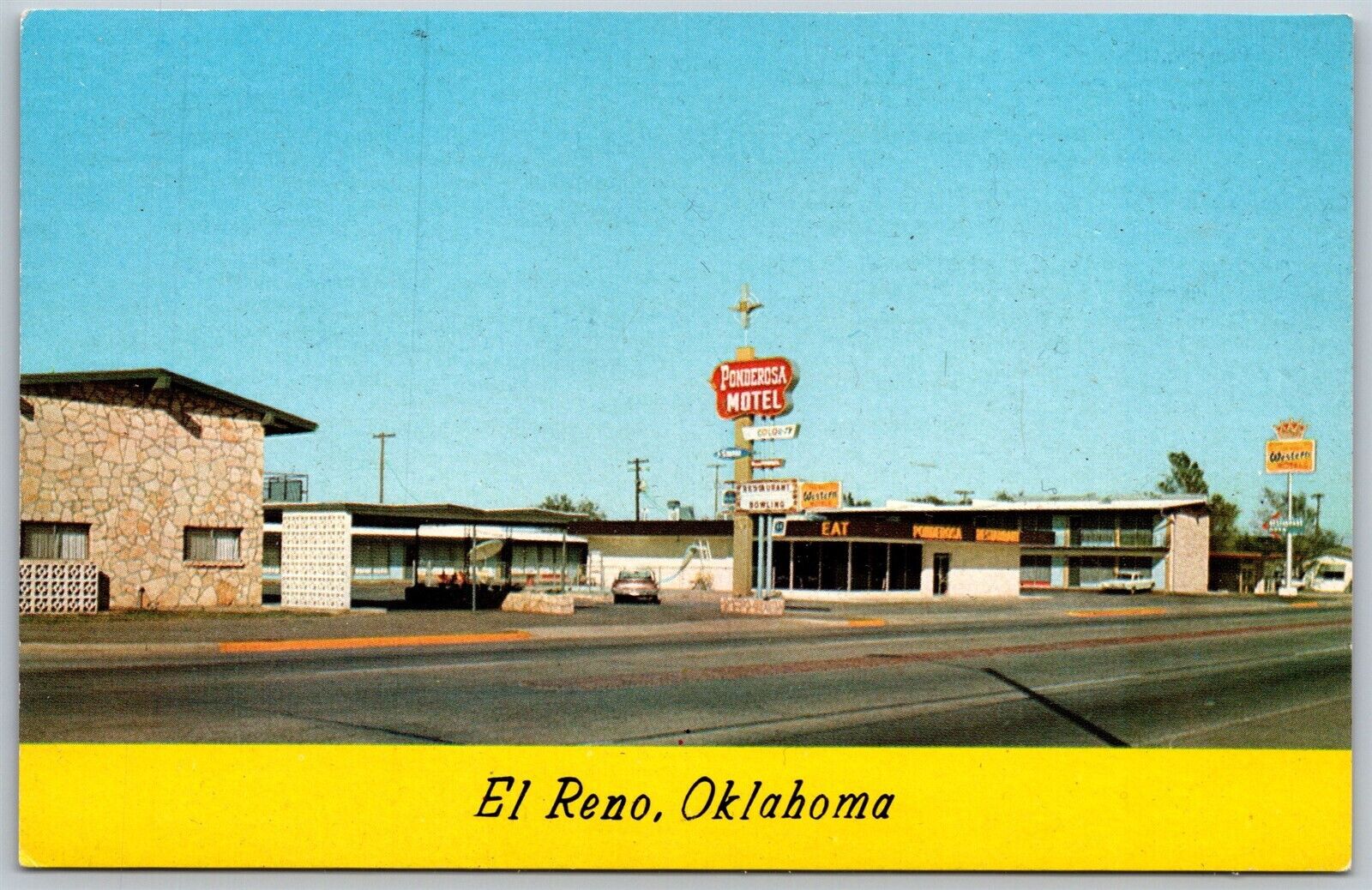 Vtg El Reno Oklahoma OK Ponderosa Motel Restaurant Route 66 1960s View Postcard