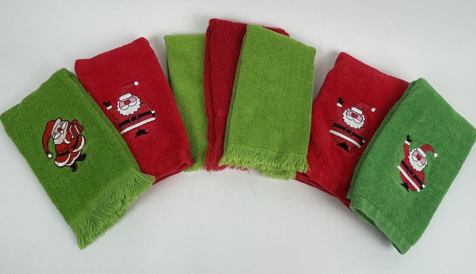 Vintage Embroidered Christmas Towels Fingertip Hand Fringe Decorative Santa Lot 