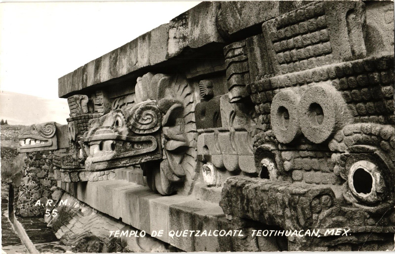 Templo de Quetzalcoatl Teotihuacan Mexico RPPC Real Photo Postcard 1950s