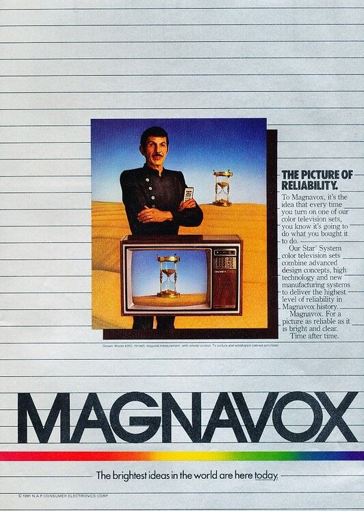 1981 Magnavox TV Leonard Nimoy Original Vintage Advertisement Print Ad J901