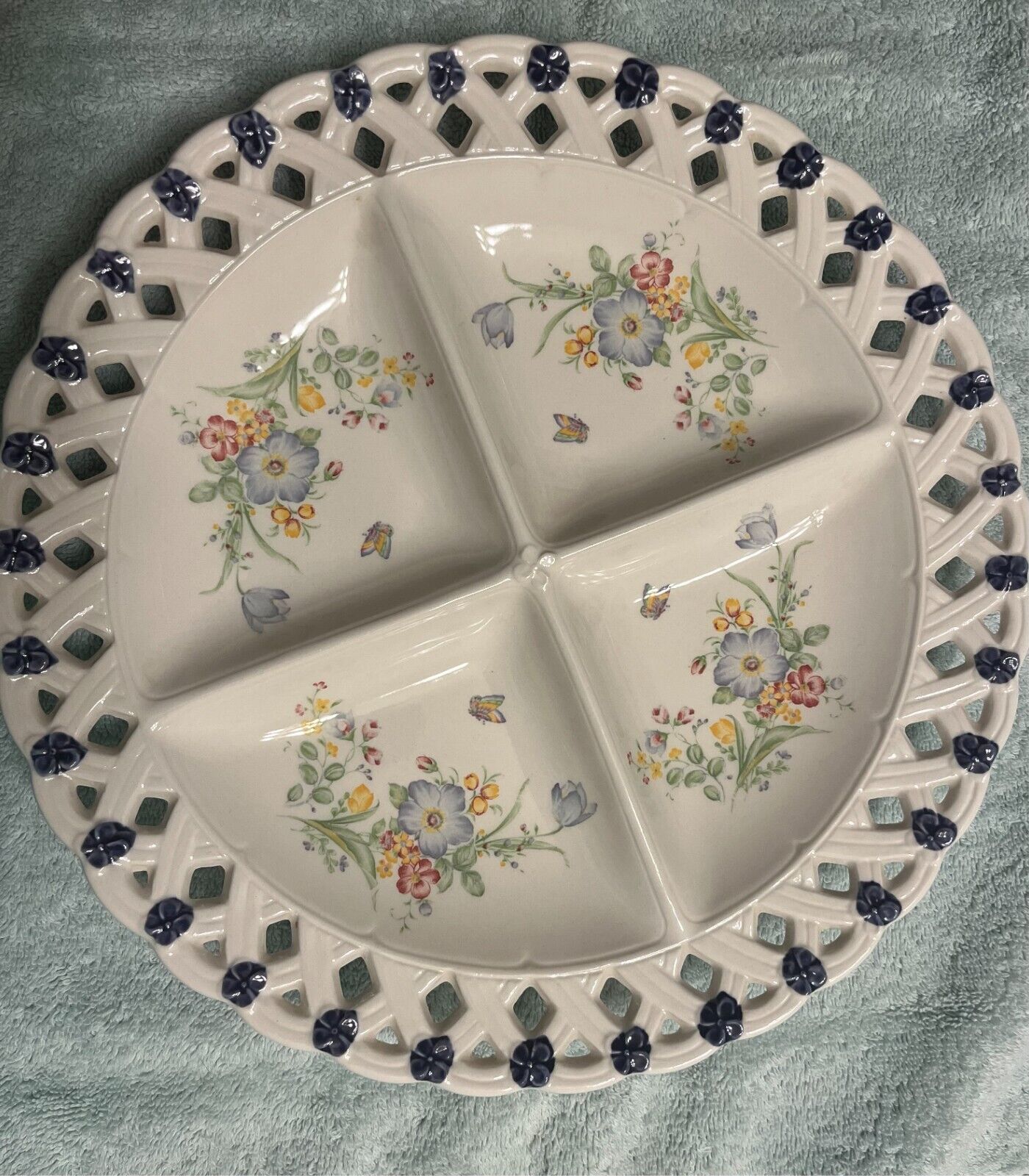 Vintage Butterfly & Flower Porcelain Plate