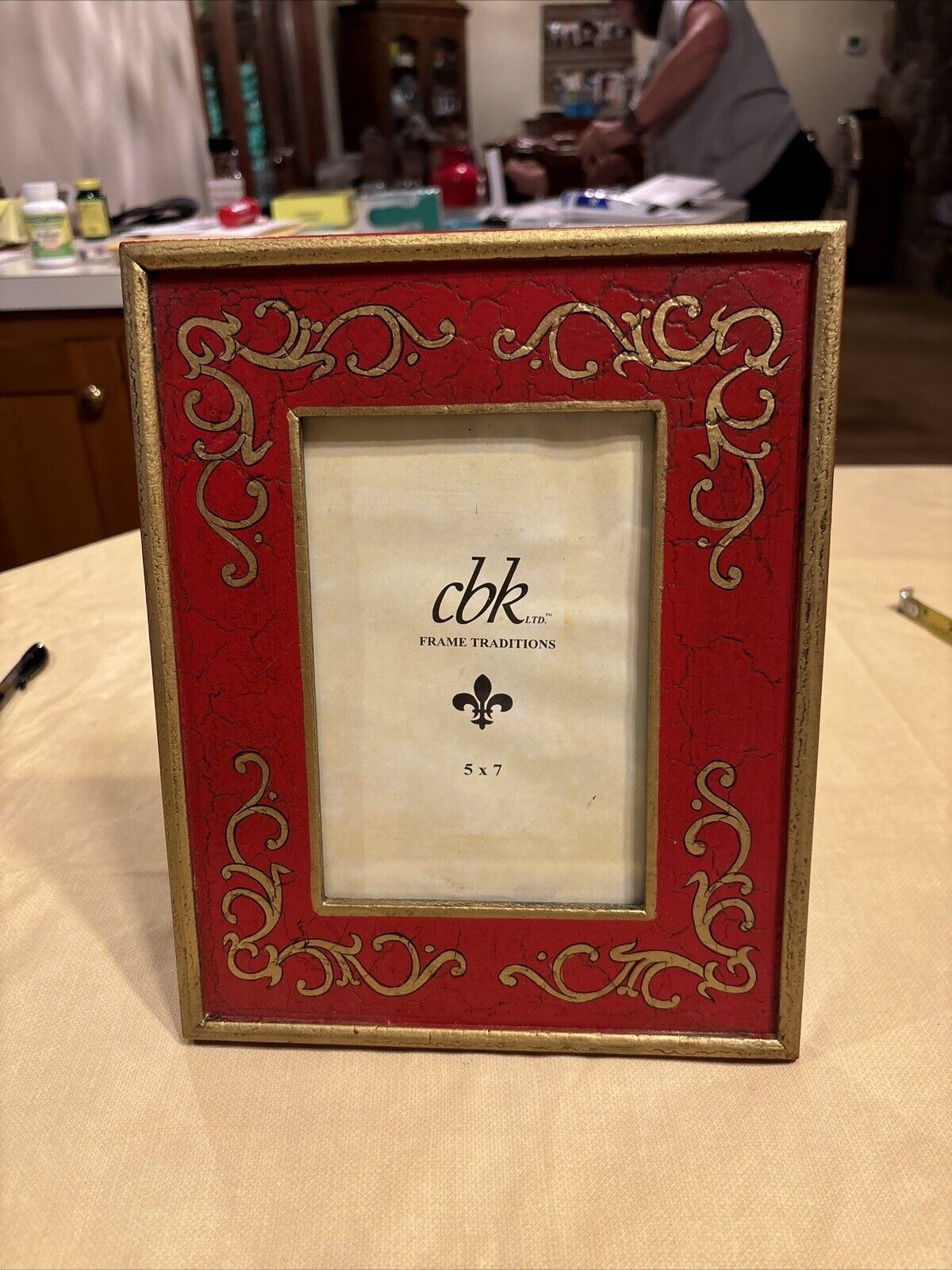 CBK Frame Traditions Decorative 5x 7 Frame Red Crackle With Gold Trim And Scroll