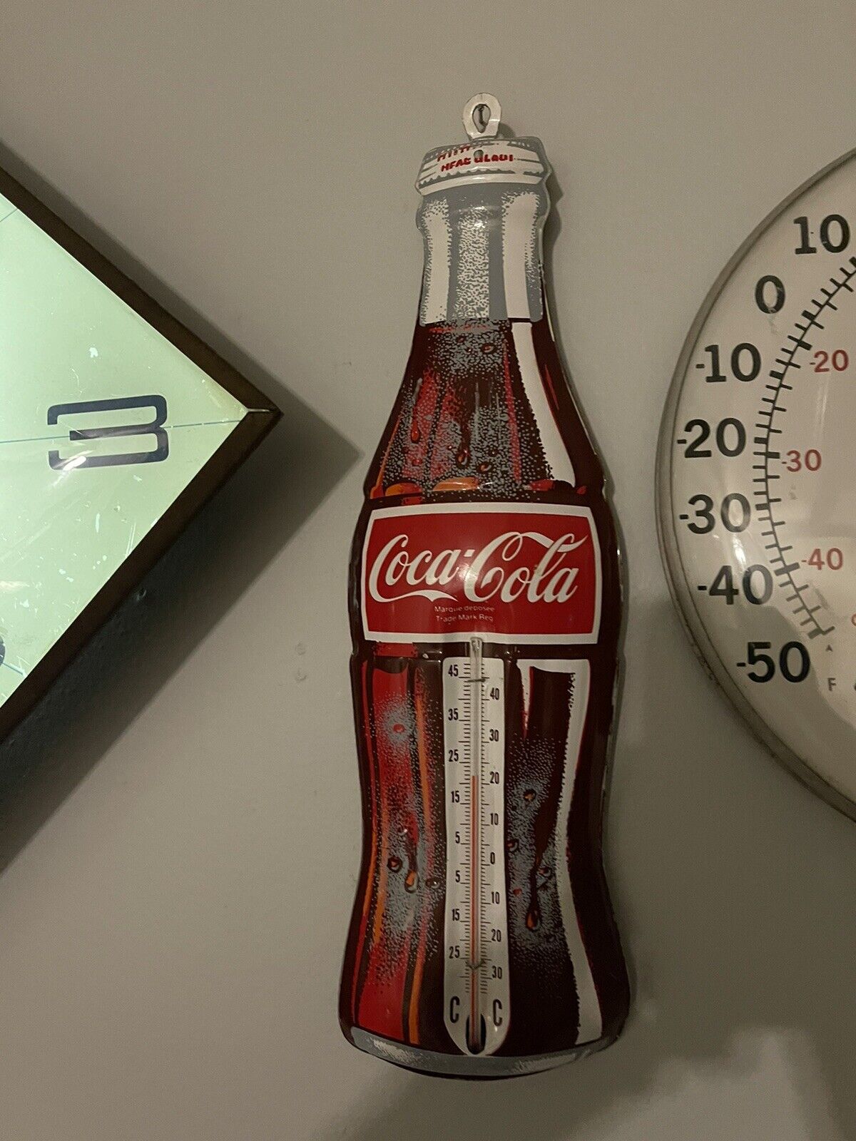 RARE Vintage 1960’s French Canadian Coca Cola Bottle Tin Metal Thermometer