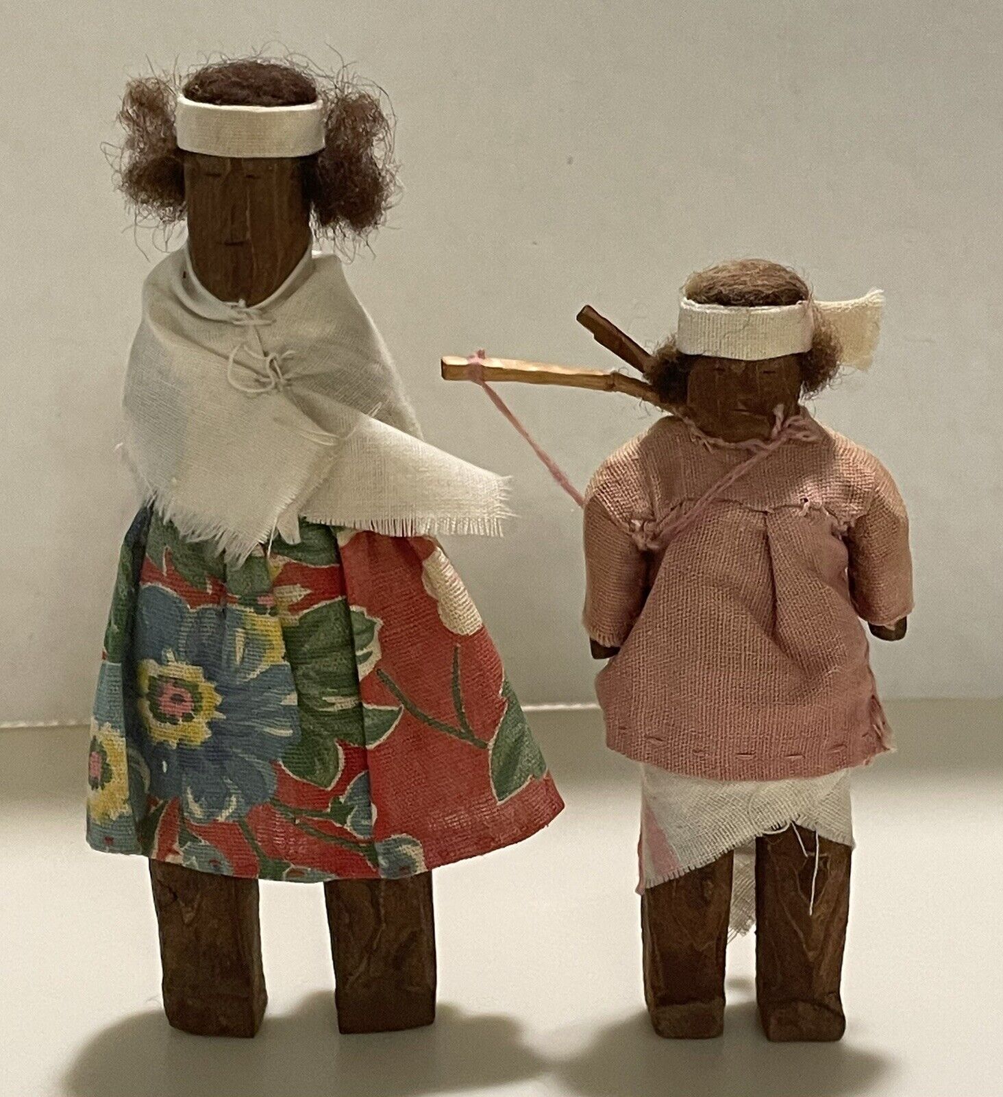 Vintage Hand Carved Wooden Tarahumara Indian Dolls One Man and One Woman