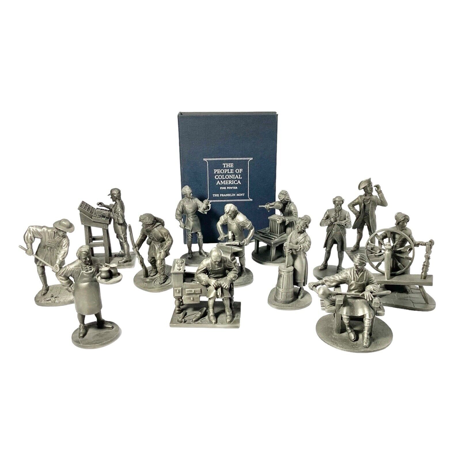 1970s Franklin Mint “People of Colonial America” Complete 13-Piece Pewter Set