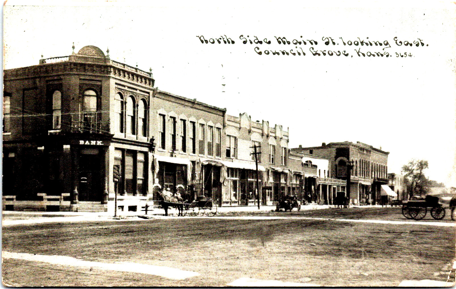 Antique RPPC Real  Photo Postcard 1914 Council Grove, Kansas North Main Street