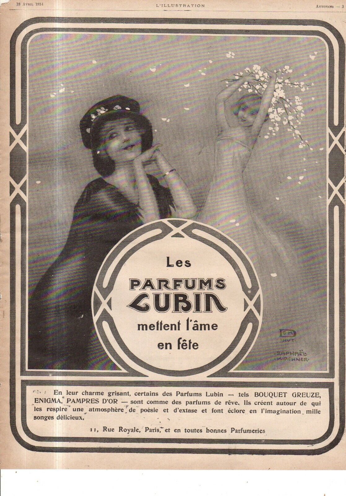 1914 Raphael Kirchner Parfums Lubin Original Art Nouveau ad - Very Rare