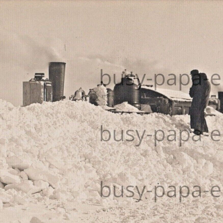 1909 RPPC Snow Plow Stuck Rotary Train Railroad Sleepy Eye Minnesota Postcard
