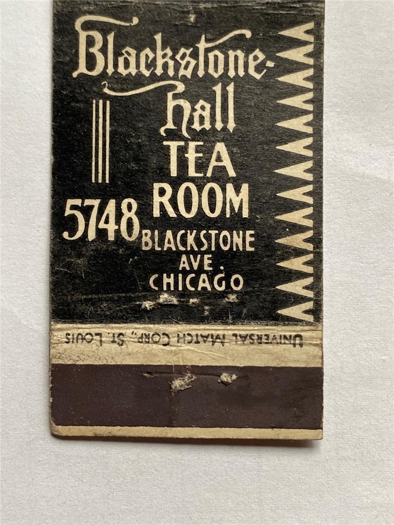 1930's Blackstone Hall Tea Room Fred H Baschen Mgr Chicago IL Matchcover