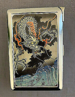 Japanesse Dragon Art 100\'s Size Cigarette Case With Built In Lighter Wallet