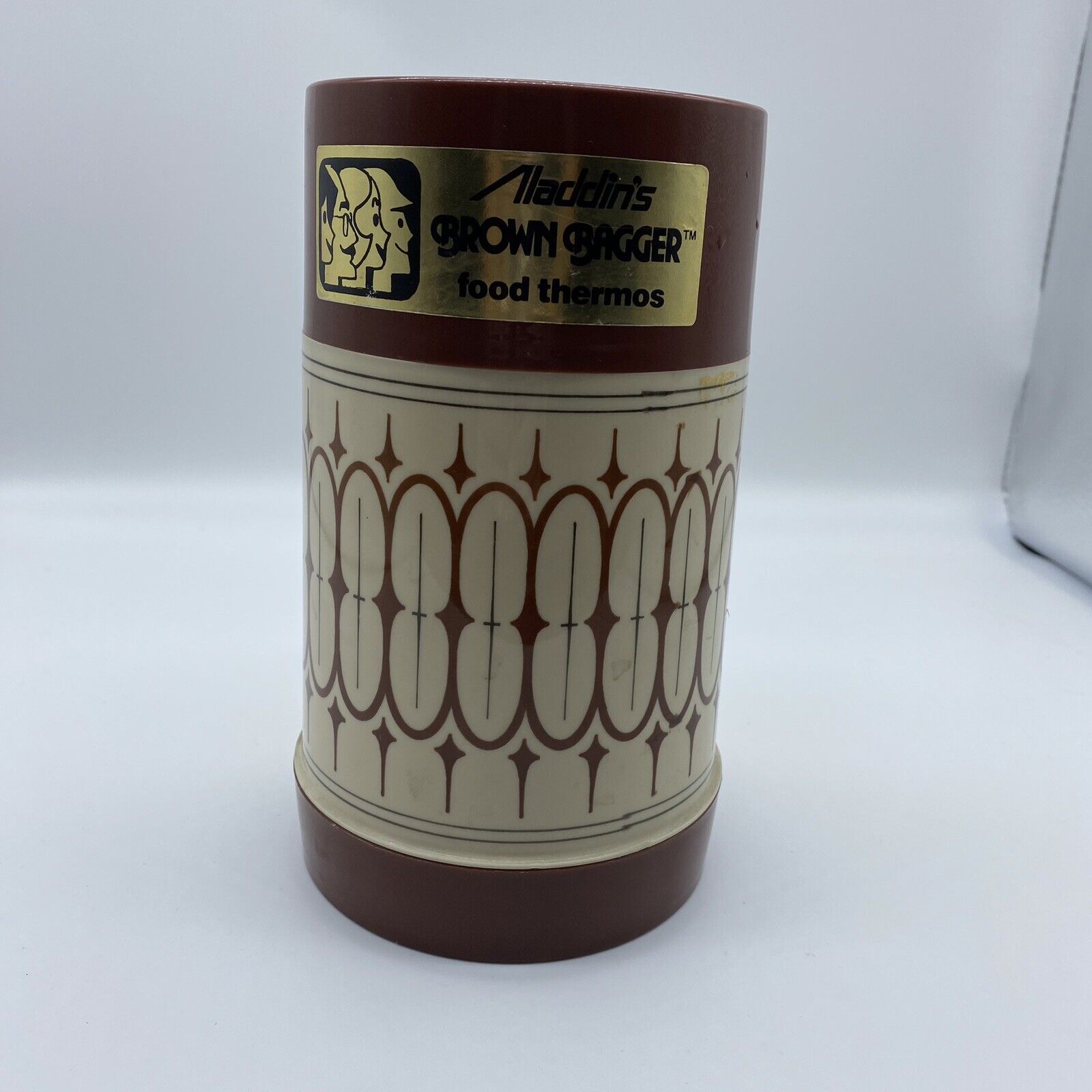 Vintage Aladdin\'s Brown Bagger Food Thermos Wide Mouth Pint Brown And Tan New