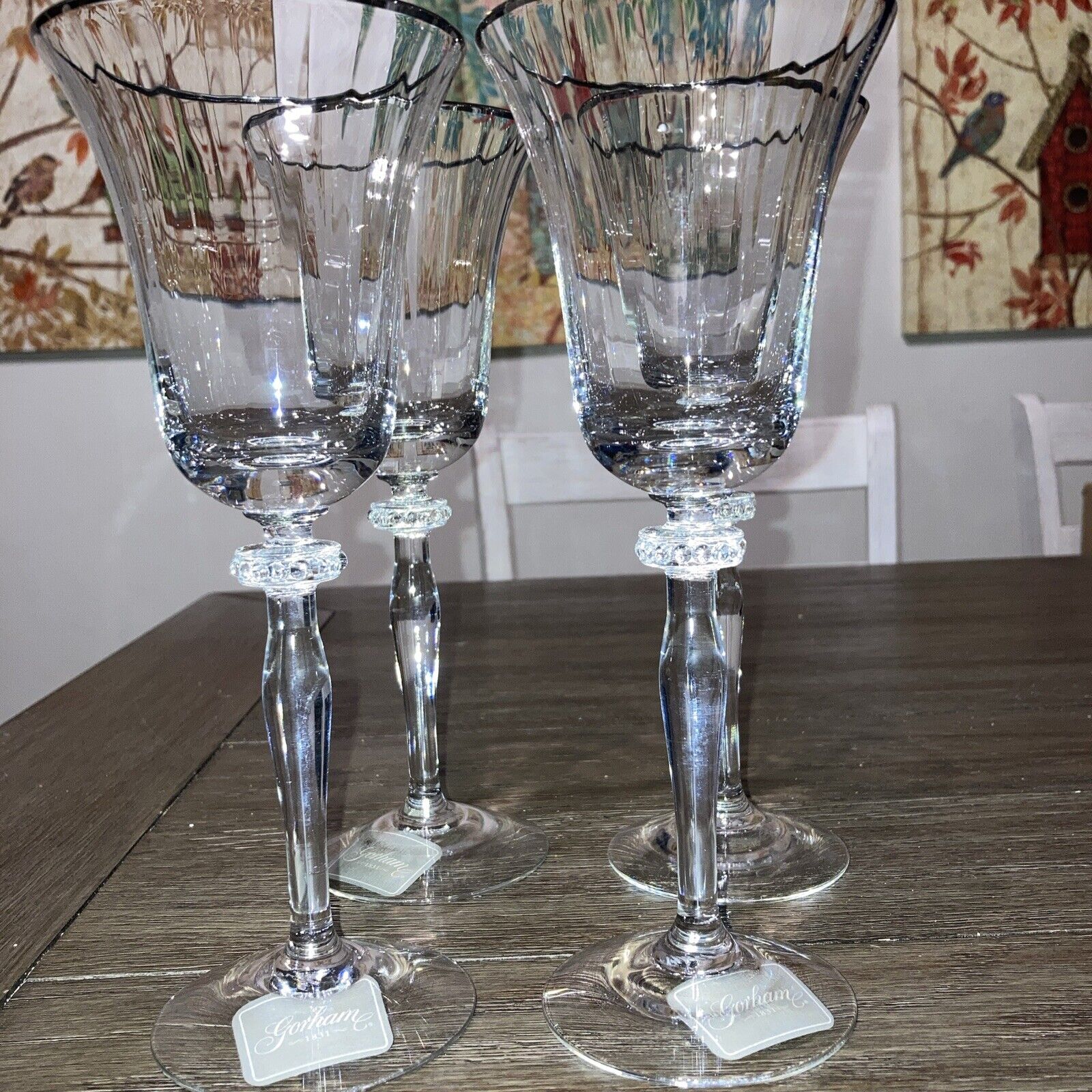 Gorham Grand  Manor Platinum  Goblet Glass Set Of 4  9” Tall