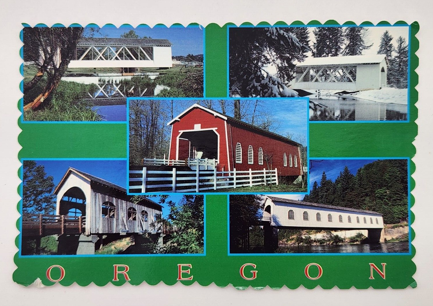 Postcard Oregon Scenic Covered Bridges Rural Roads Vintage OR  Unposted Crimped