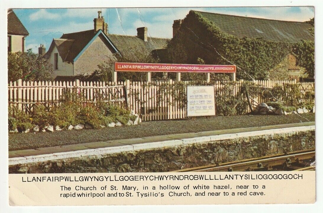 Unposted Vintage Wales PC Llanfair P.G., Anglesey rail station sign