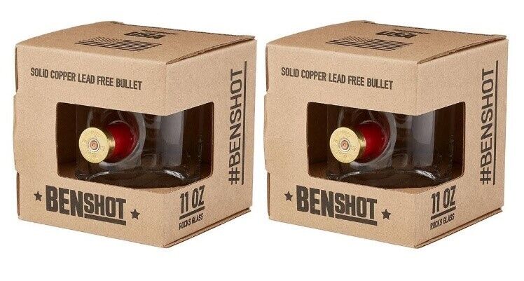 Original BenShot Rocks Glass w/ Real Shotgun Shell Wedding Hunting Gift ~ 2 PK
