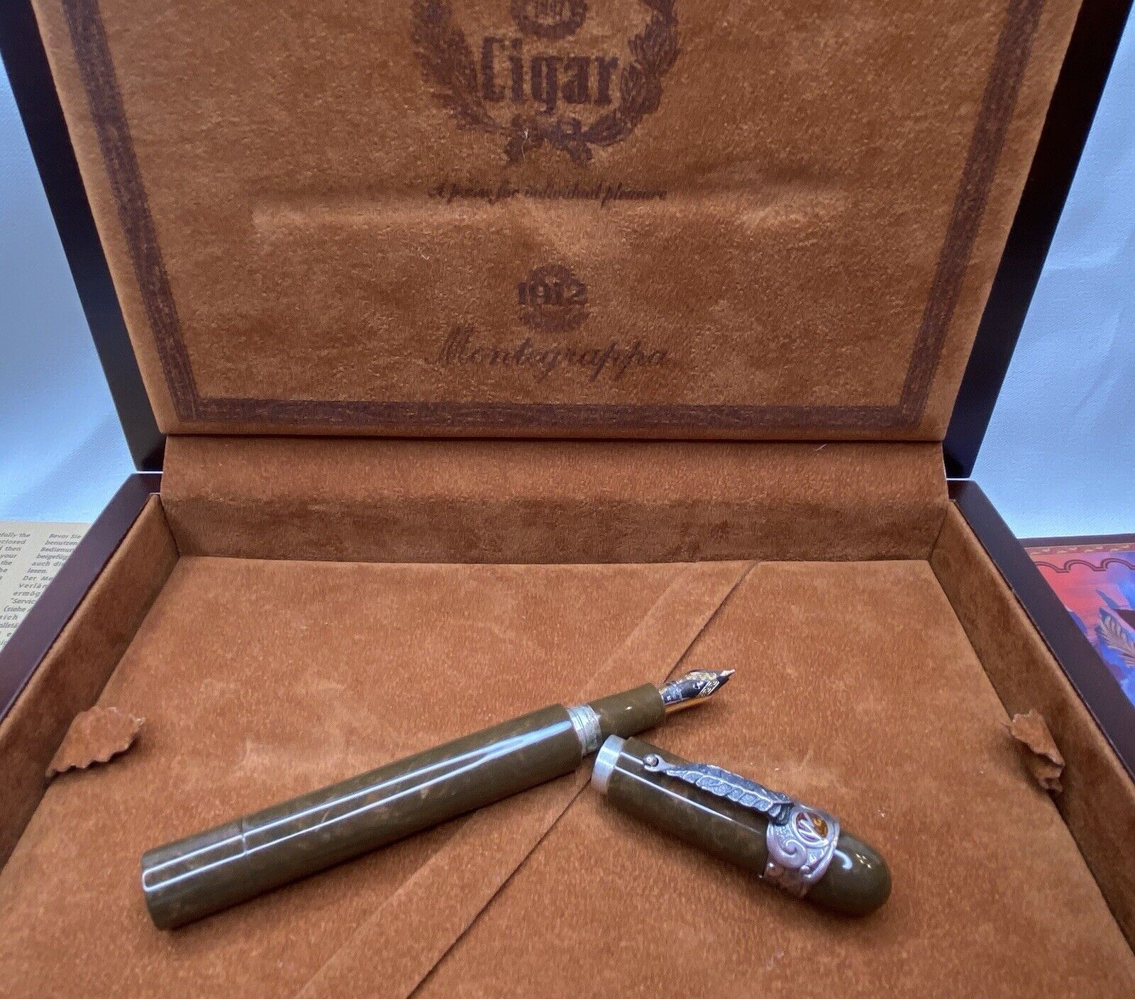 1912 MONTEGRAPPA CIGAR FOUNTAIN PEN EMBELLISHED WITH STERLING SILVER #2368