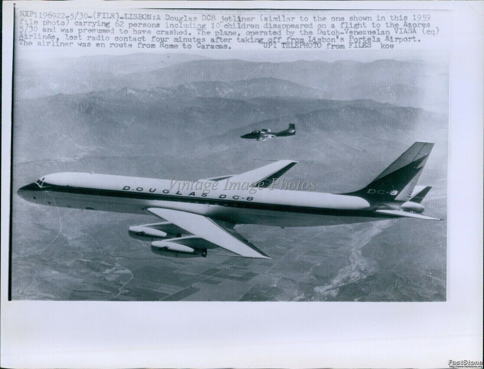 1959 Douglas Dc8 Jetliner Similar One Disappeared Lisbon Planes Wirephoto 7X9