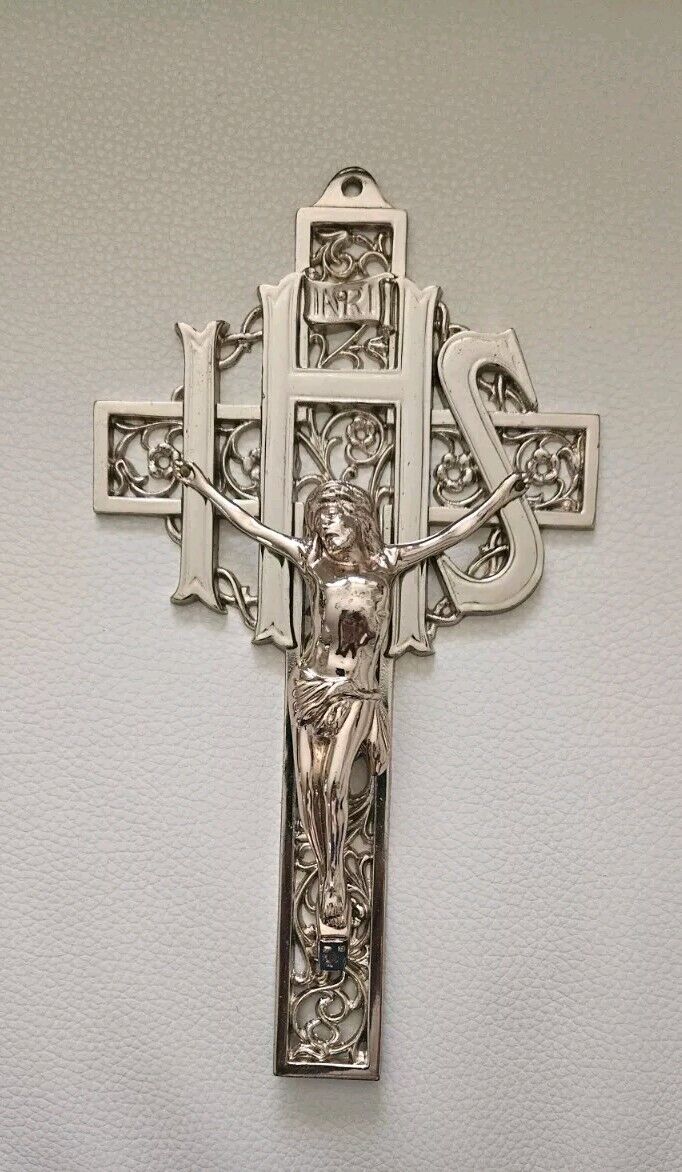 Vtg Brass Metal Ornate Religious Crucifix  Wall Hanging