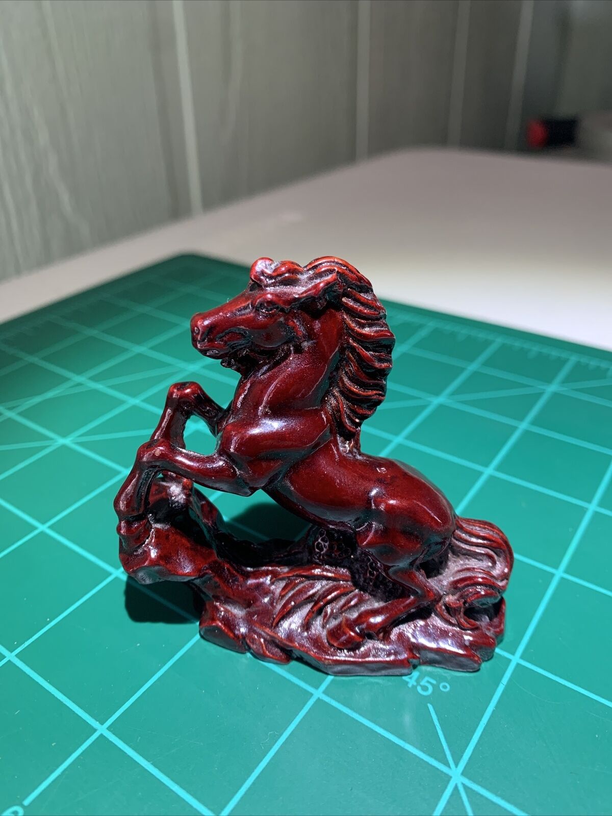 Vintage Wild Horse Chinese Sculpture Carved Red Resin Figure