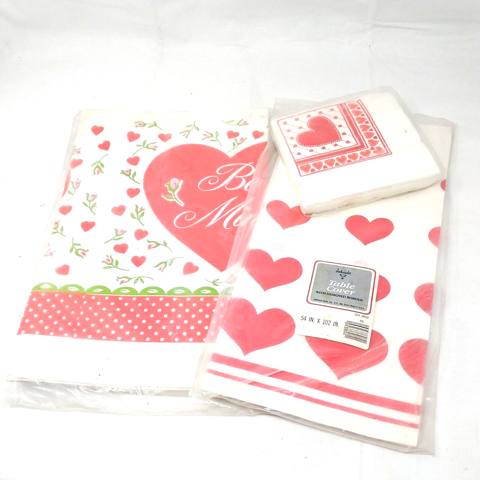 Vintage Valentine Hearts Paper Tablecloths (2) and Paper Napkins NIP NOS