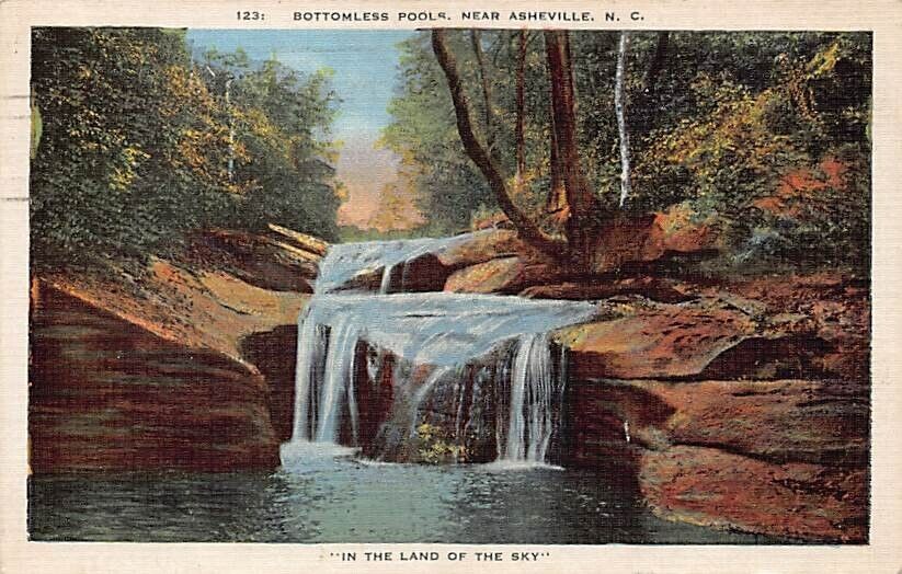 Postcard NC: Bottomless Pools, Western North Carolina, Linen, Posted 1937