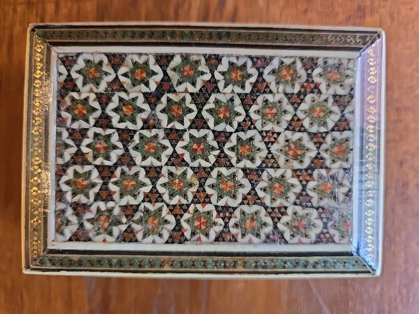 Vintage Micro Mosaic Khatam Inlaid Wood Box Persian Ring/Gift Handmade 4