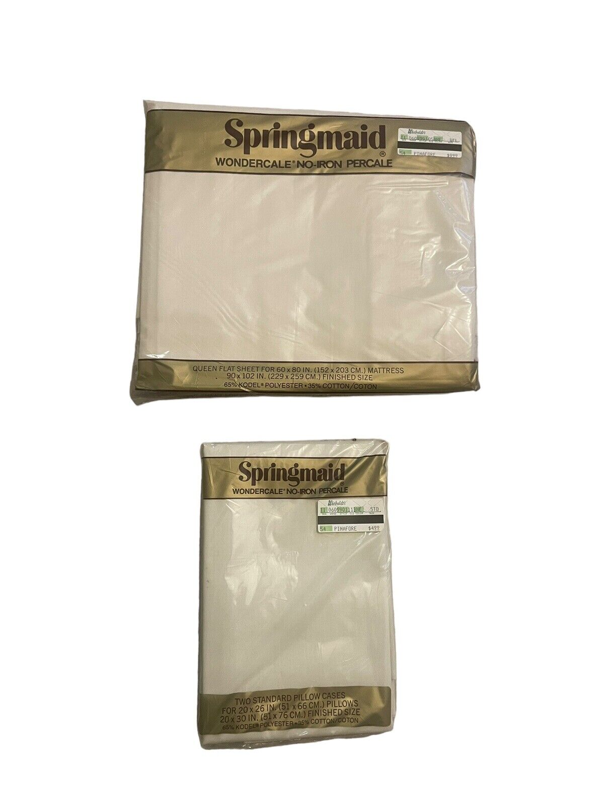 VTG Wondercale by Springmaid No-iron Cream Queen Flat Sheet Pillow Cases USA NWT