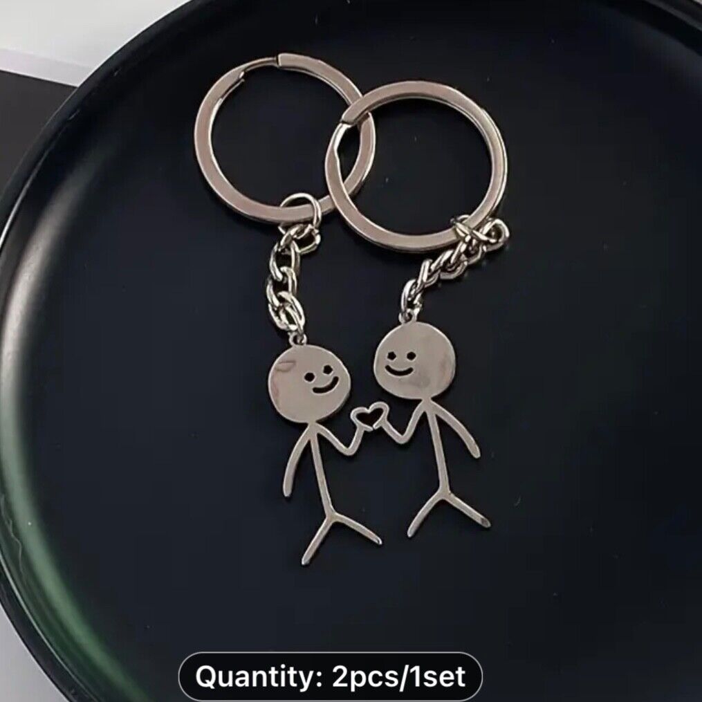 2pcs/set Stick Figure Love Keychain For Men, women, kids. Cute Alloy Keychain, 