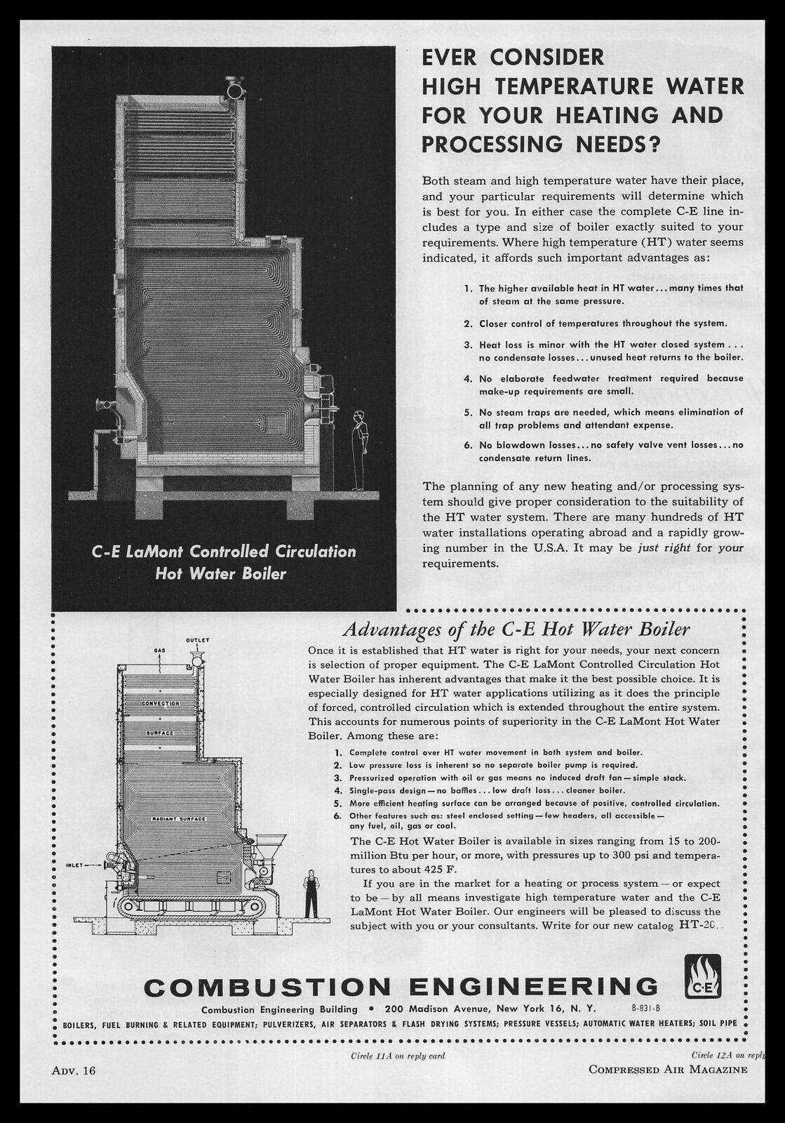 1955 Combustion Engineering LaMont High Temperature Hot Water Boiler Print Ad