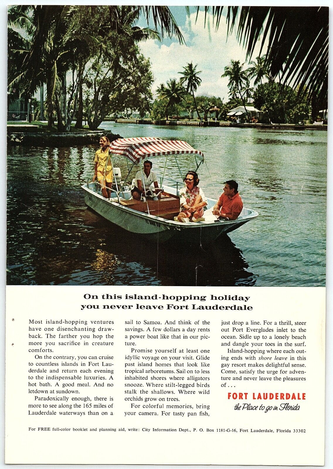 1950s FORT LAUDERDALE FLORIDA TOURISM VACATION PRINT ADVERTISEMENT Z1782