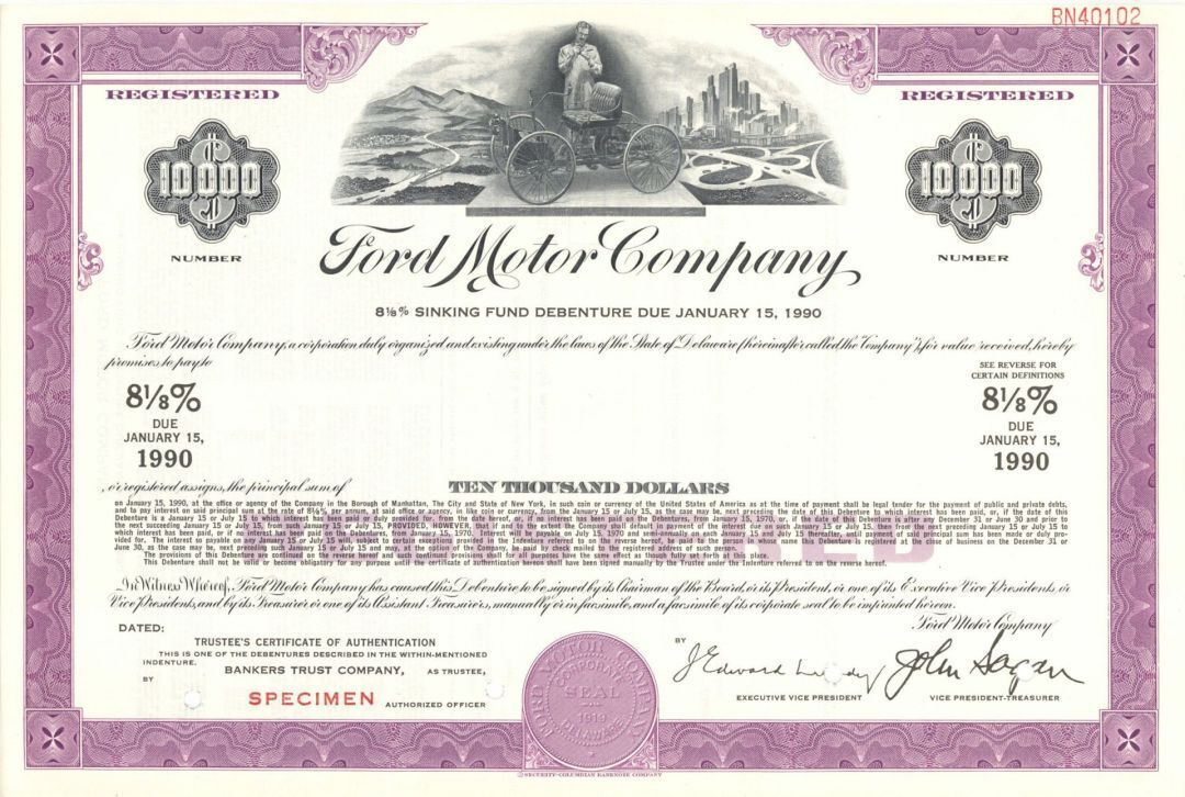 Ford Motor Co. - $10,000 Specimen Bond - Specimen Stocks & Bonds