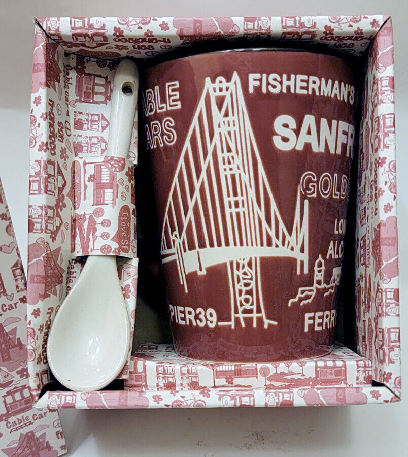 San Francisco Decorative Brown Coffee Mug Spoon New