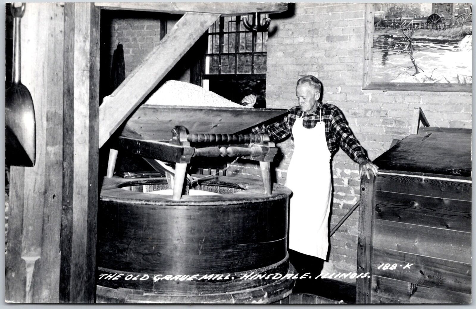 Old Graue Mill & Museum Hinsdale Illinois IL Worker Real Photo RPPC Postcard