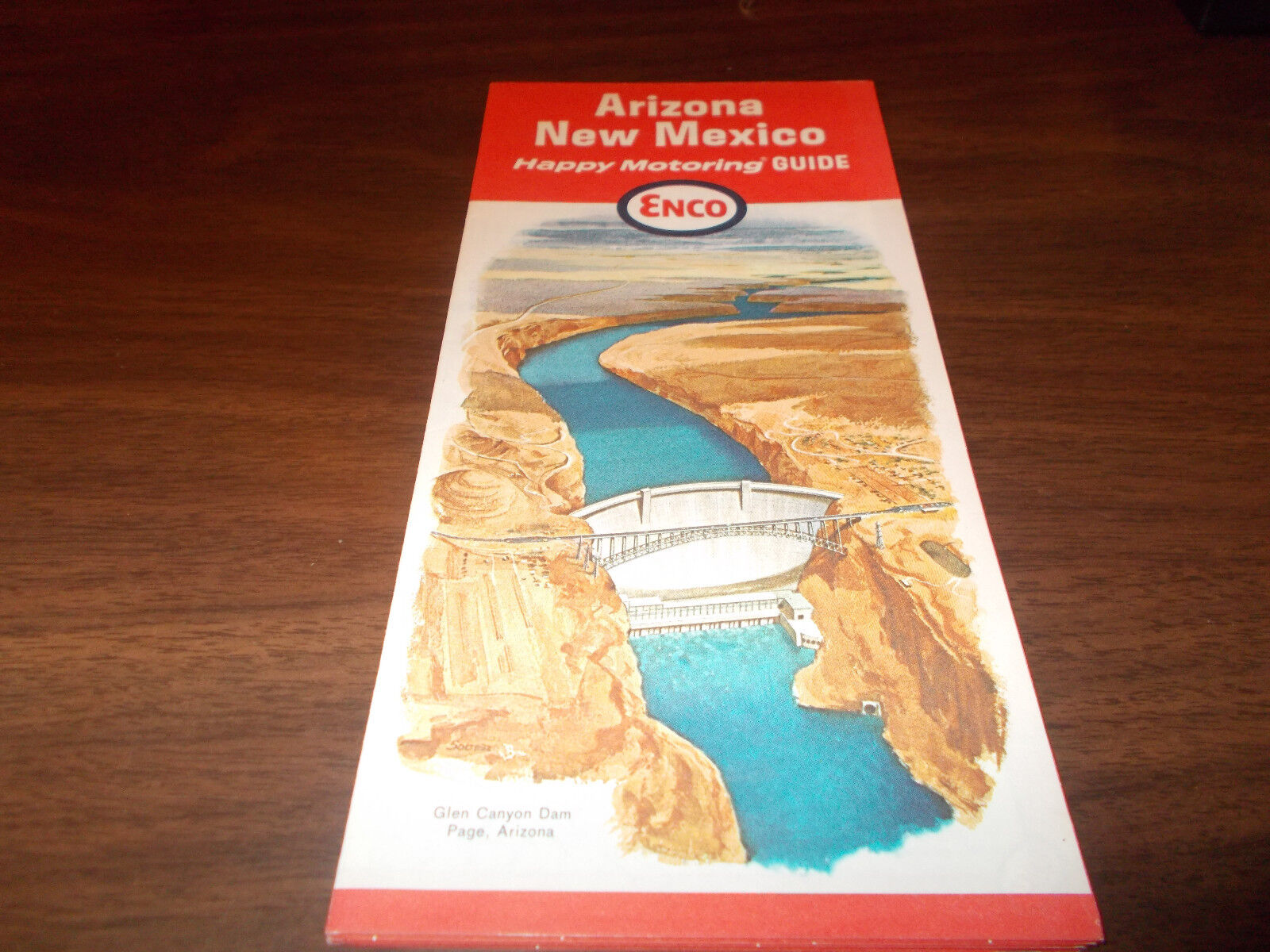 1965 Enco Arizona/New Mexico Vintage Road Map /Glen Canyon Dam on Cover