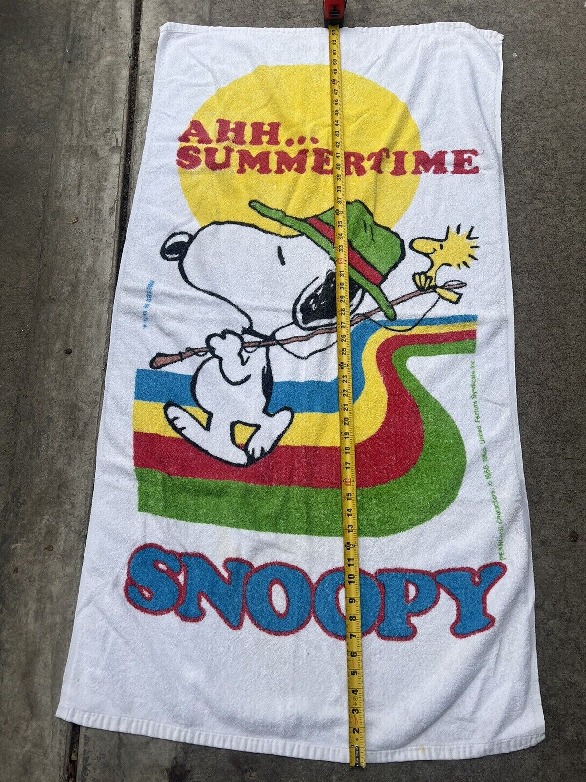Snoopy Fishing Beach Towel VTG 1985 Jay Franco Pictorial Peanuts 31 x 51 in