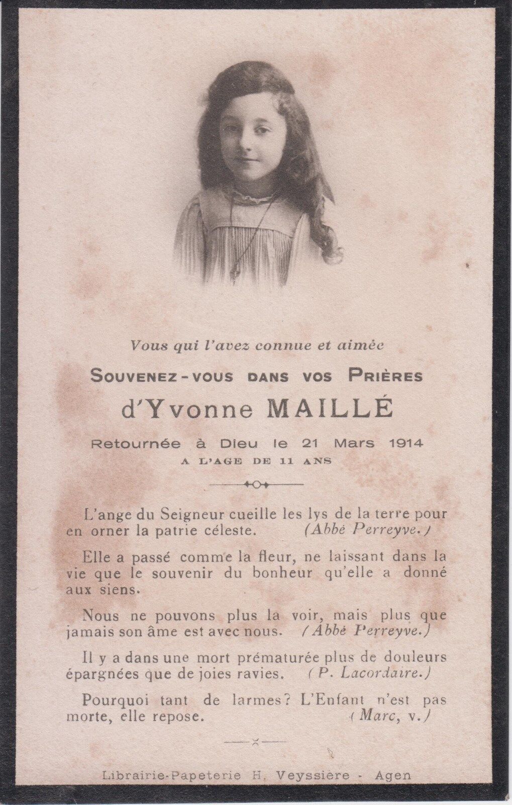 1914 - Mémento d\'Yvonne MESH - Agen (?) - Lot-et-Garonne.