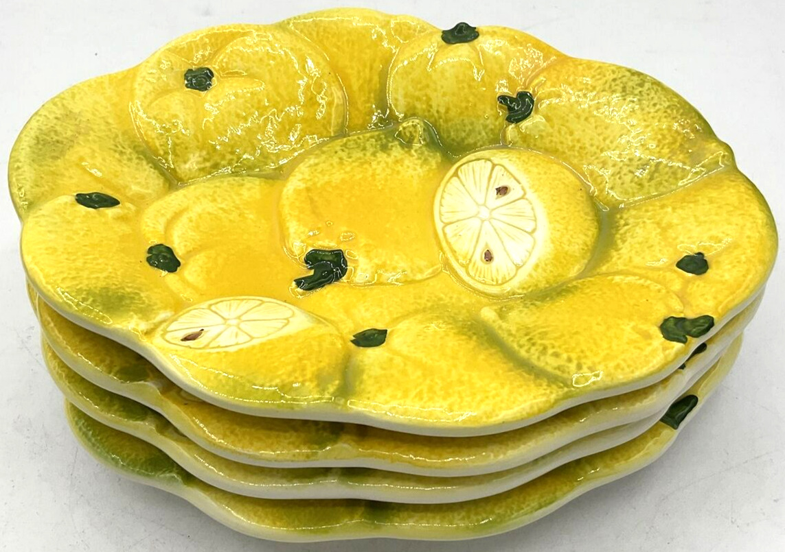 Vintage Set of 4 Lemon Snack Plates Made in Italy 8209 Hors Dourves Luncheon