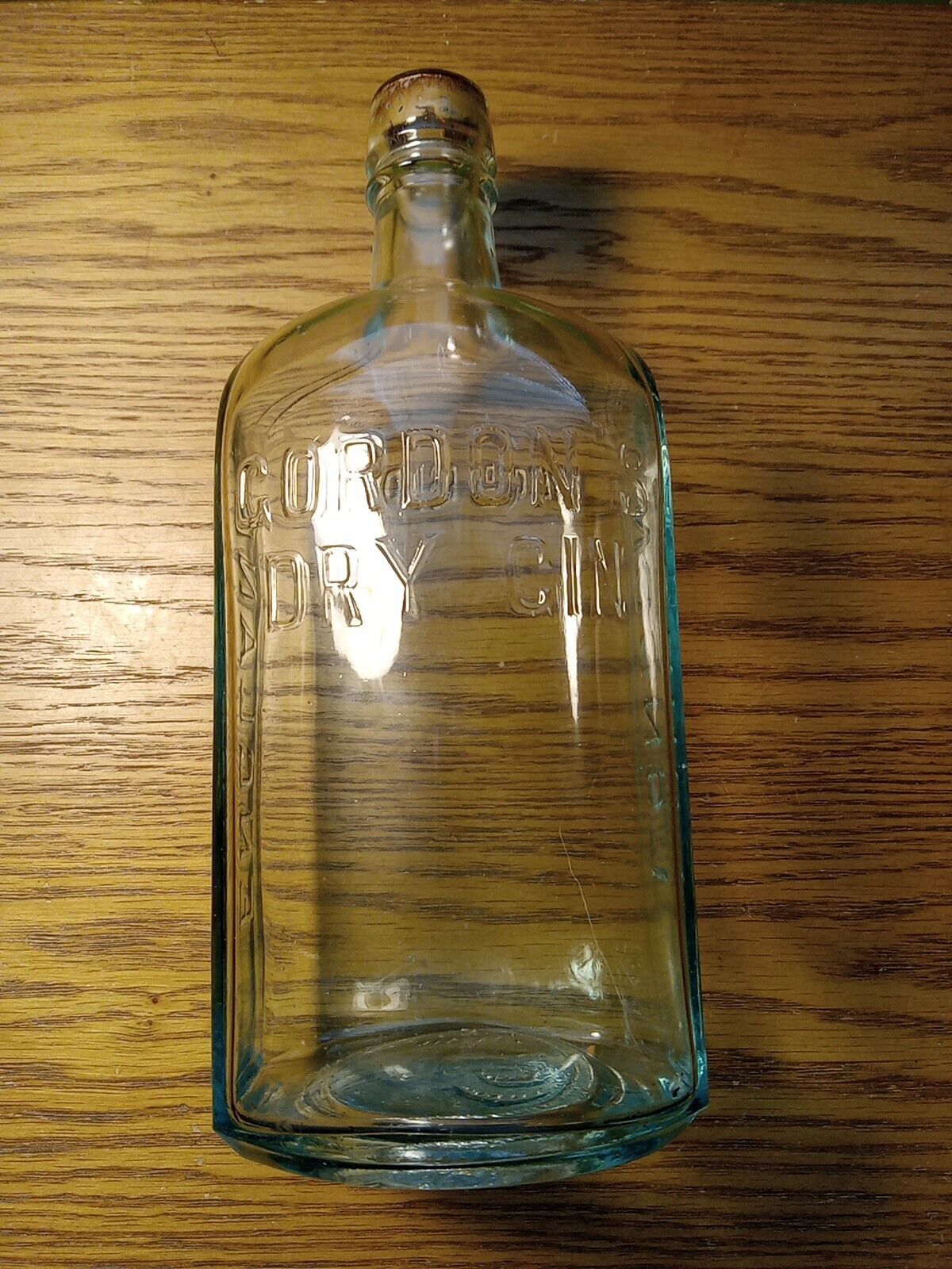 Antique Bottle Gordon\'s Dry Gin London England Clean Bottle Embossed Green Tint