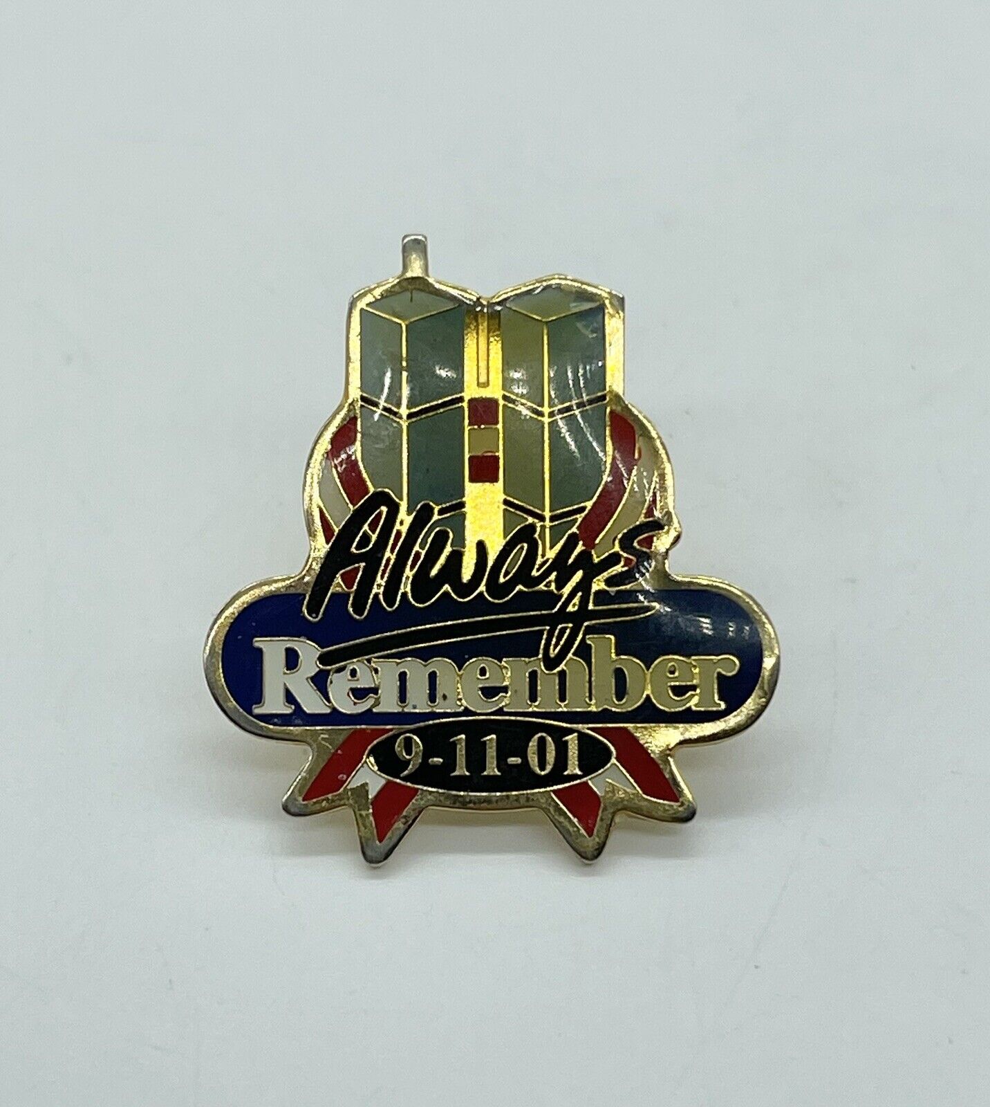 Always Remember 9-11-01 HOGEYE American Flag Gold Tone & Enamel Lapel Hat Pin