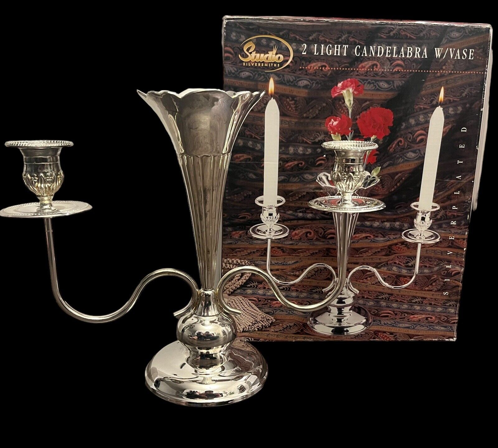 Vintage Candle Holder Candelabra With Flute Flower Vase Studio Silversmiths