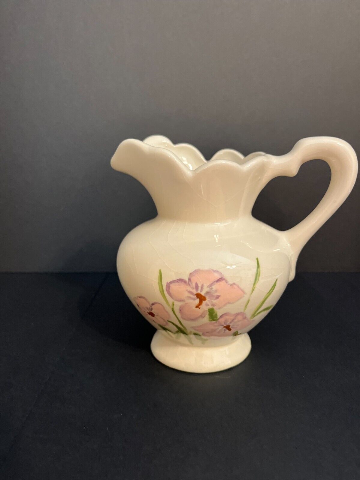 White Porcelain Pitcher with Pink Flowers and Handle 5\