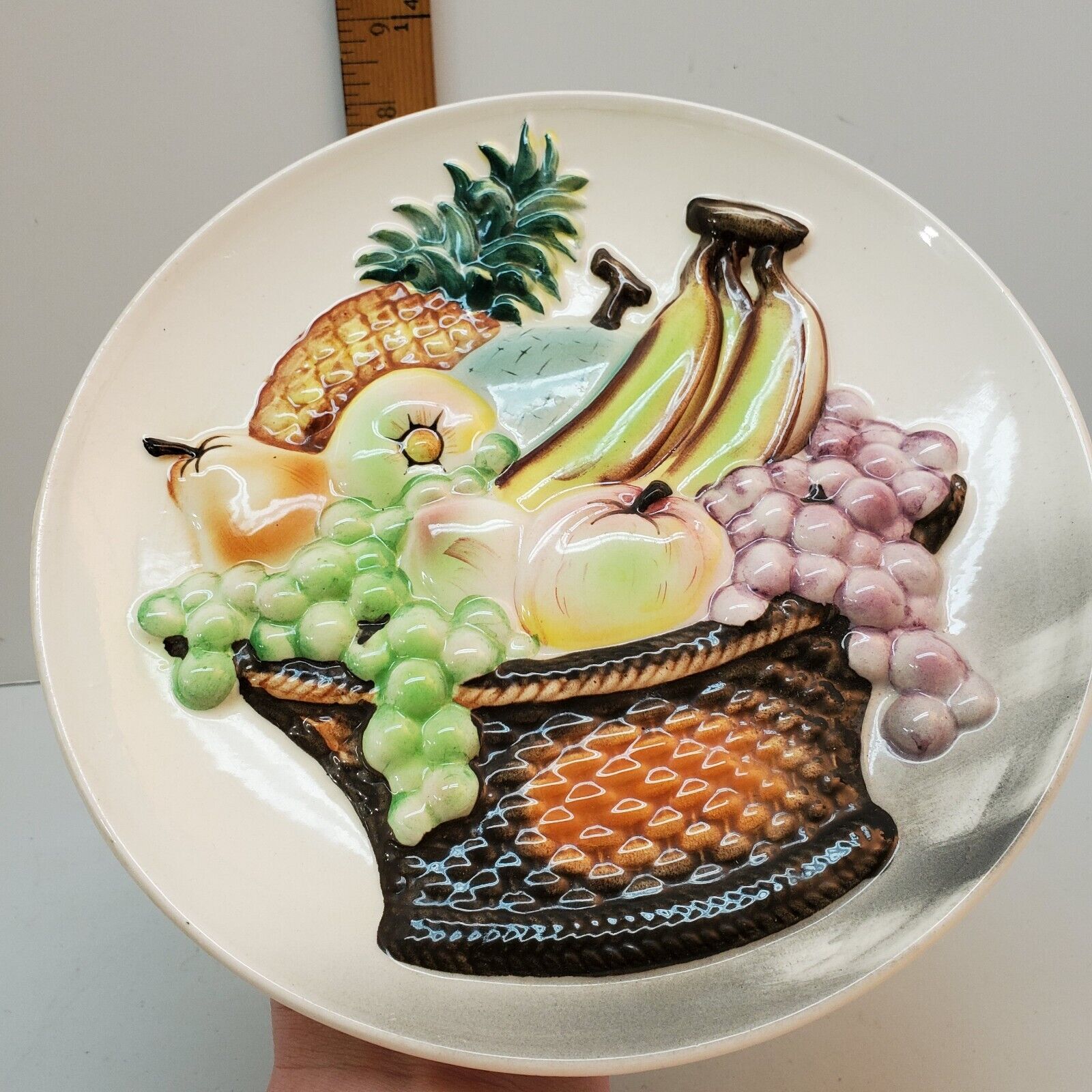VTG 3D Ceramic Decorative Fruit Bountiful Basket Wall Hanging Plate PLAQUE 8\