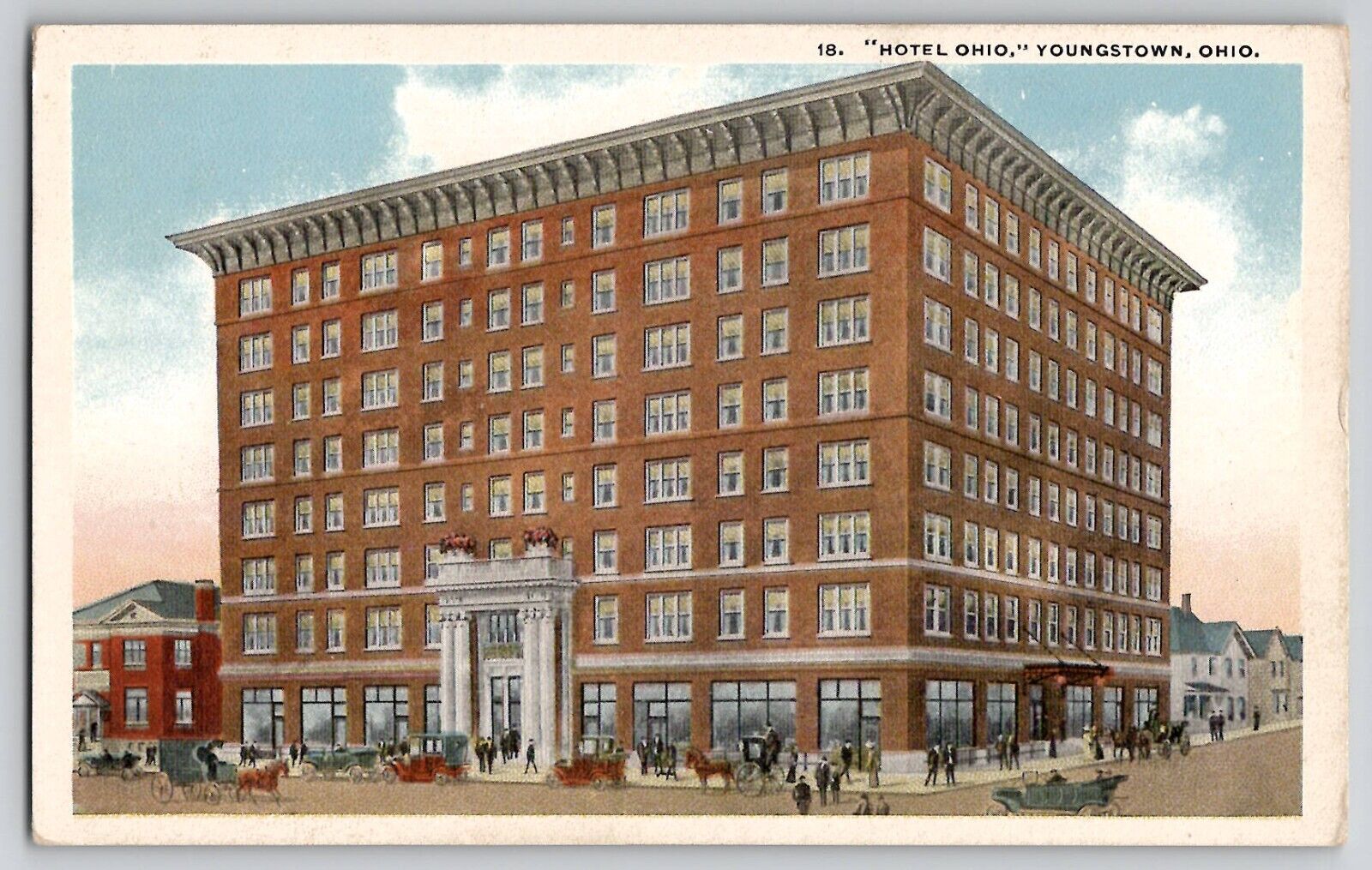 Hotel Ohio Youngstown OH Ohio Vtg Postcard Street View Horse Buggy Cars 1915-20s