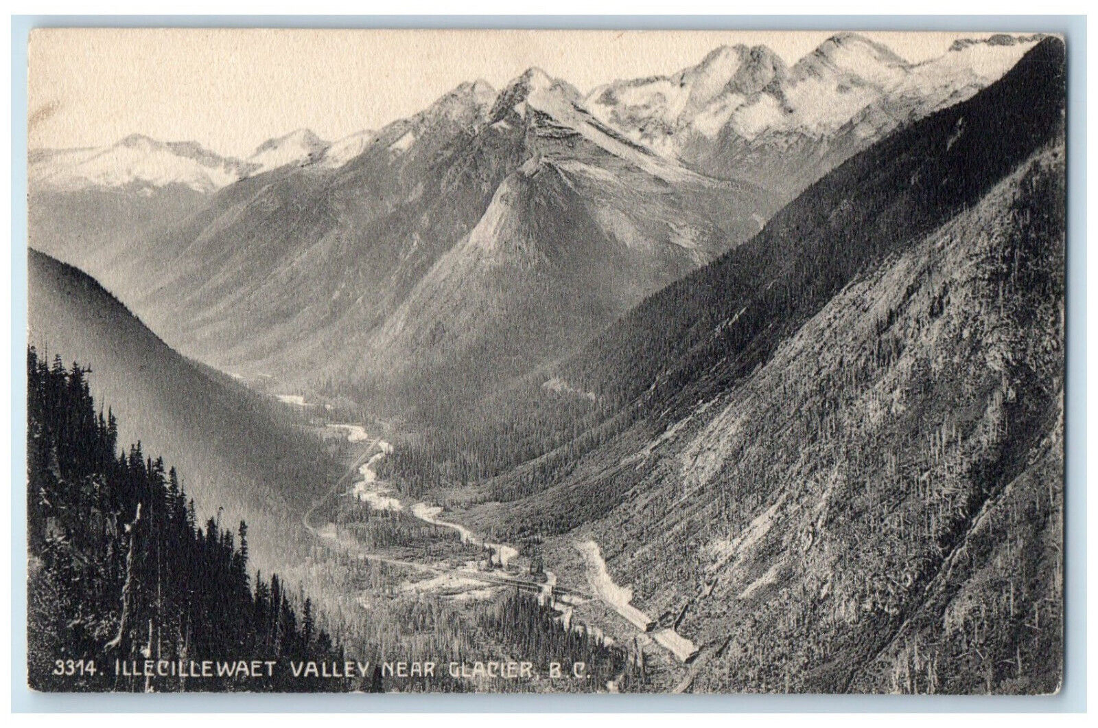 Bird\'s Eye View Of Illecillewaet Valley Near Glacier B.C Canada Vintage Postcard