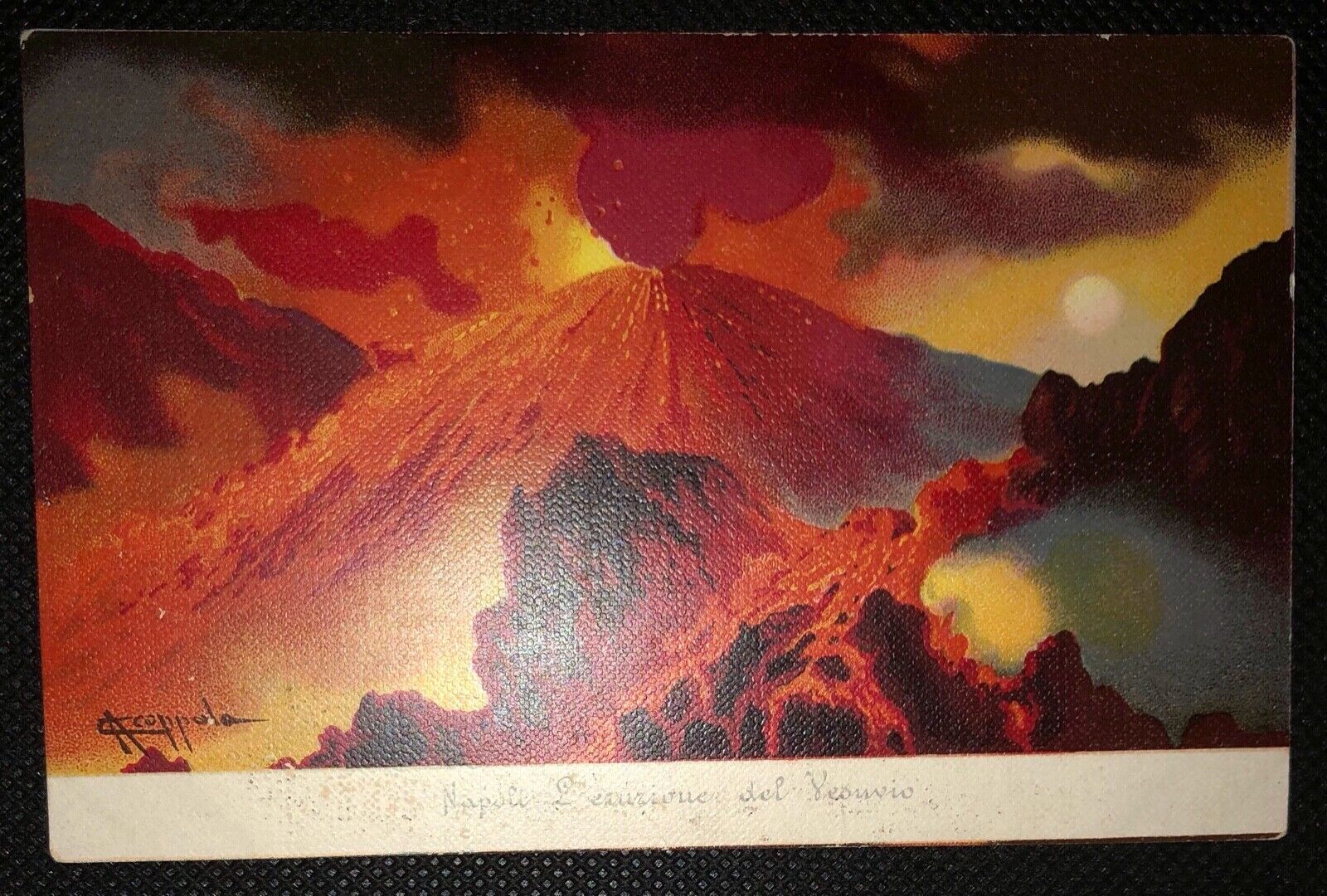 Vintage Postcards Eruption of Versuvius Signed A Coppola - Vesuvio