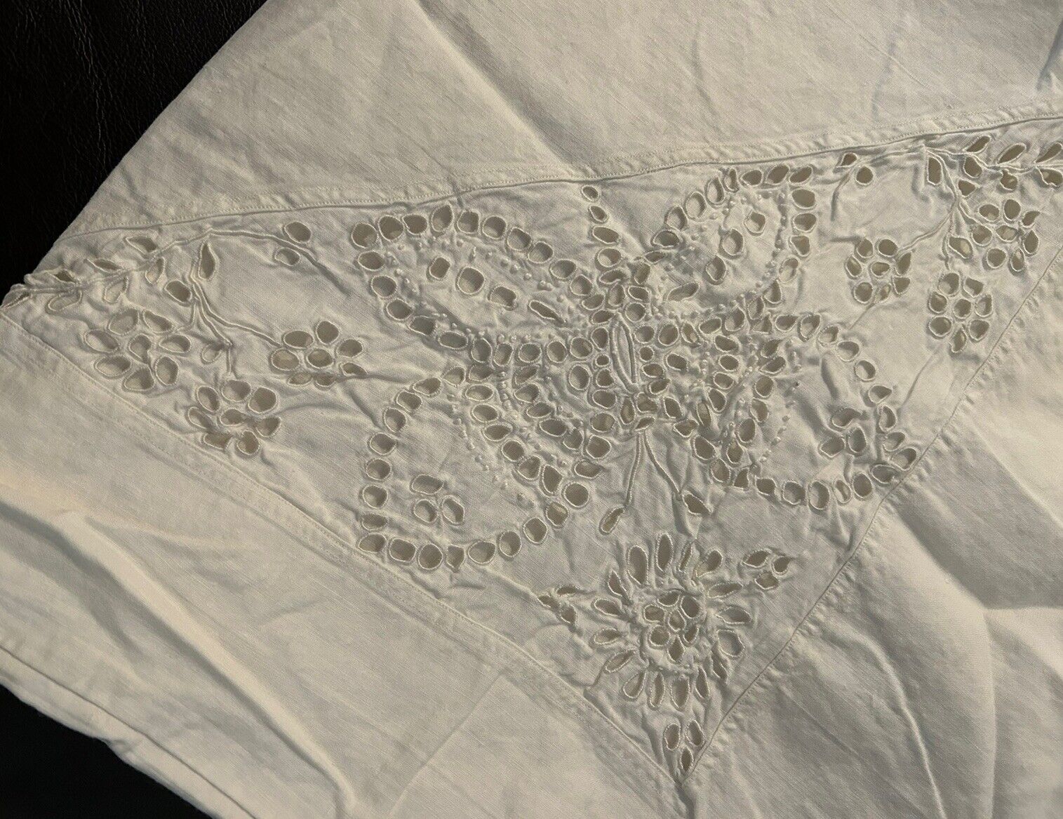 Antique French Embroidered Euro Sham White Monogram French Knots Butterflies