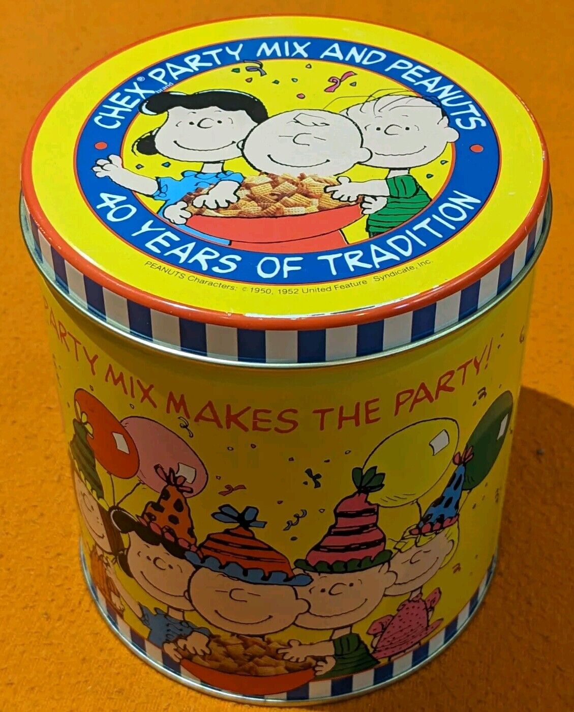 Vintage Empty Collector\'s 1990 Chex Party Mix and Peanuts 40 Years Tin Snoopy 