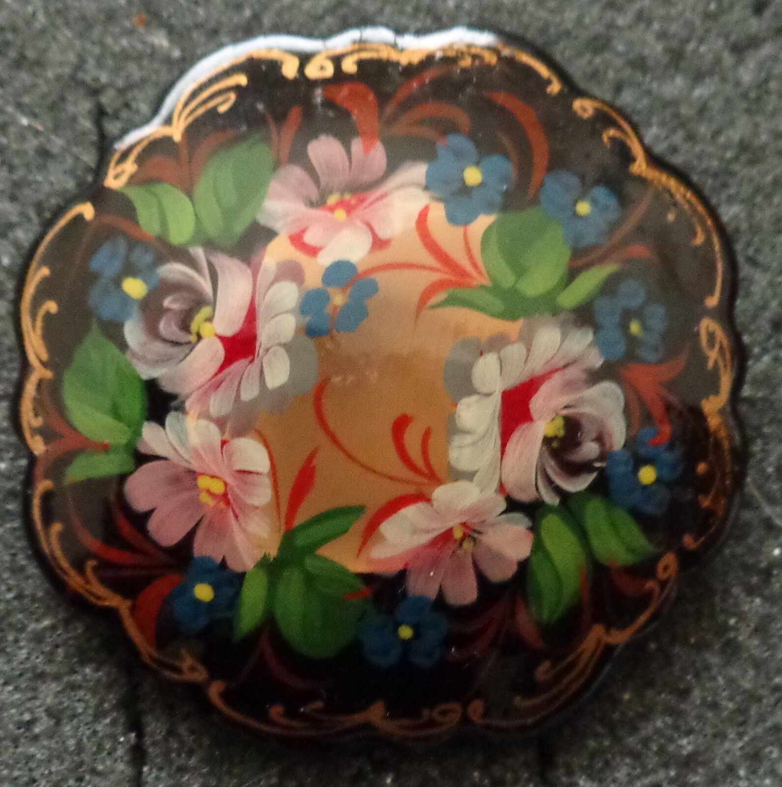  Russian WOOD HAND PAINTED FLOWERS  PIN  #29